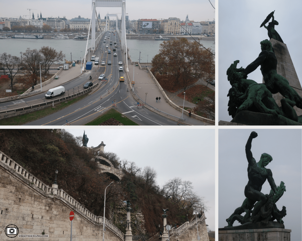 Статуи на холме Геллерт, ступеньки и вид на мост Элизаветы. Будапешт | Vikkitraveling Blog